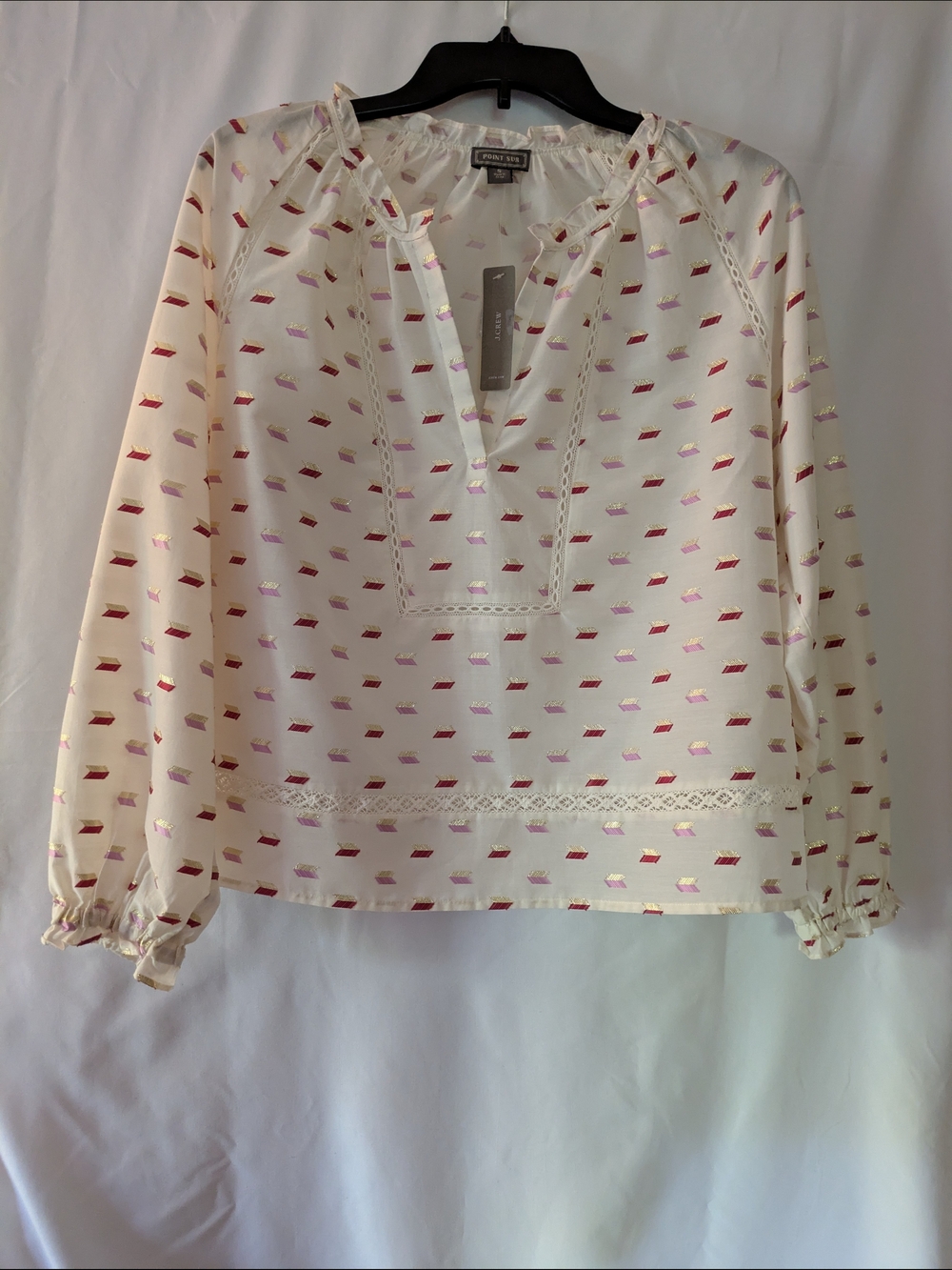 NWT J. Crew Point Sur Cream Long-Sleeve Arrow Accent Blouse